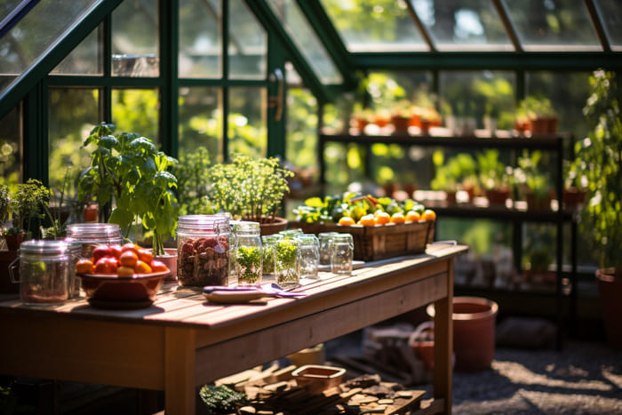 Potager dans une maison sous serre